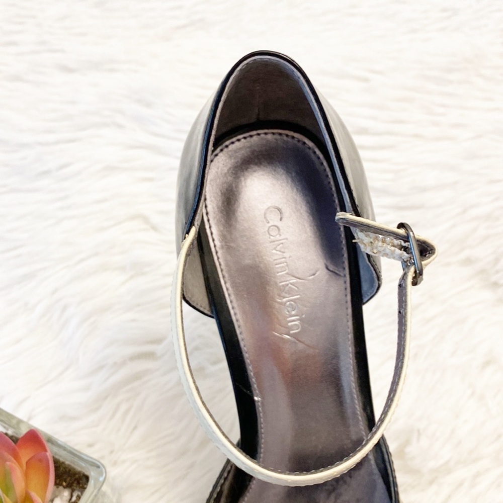 CALVIN KLEIN Helio Black white patent leather platform heel stiletto women 6 - Picture 7 of 8